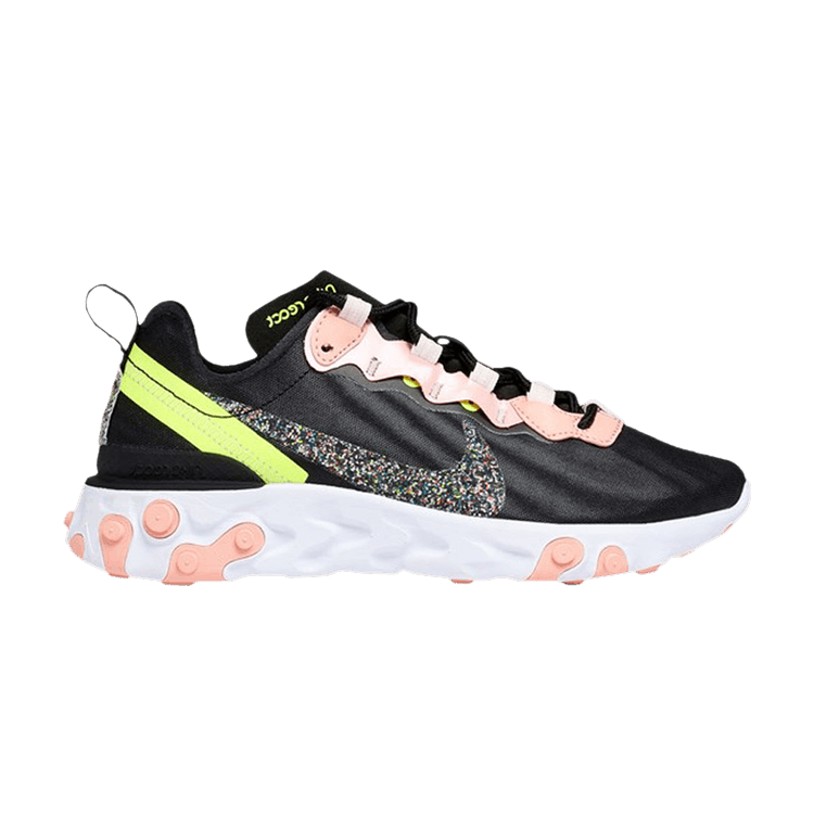 Nike Wmns React Element 55 Premium 'Black Coral Stardust' — Black/Volt/Coral Stardust
