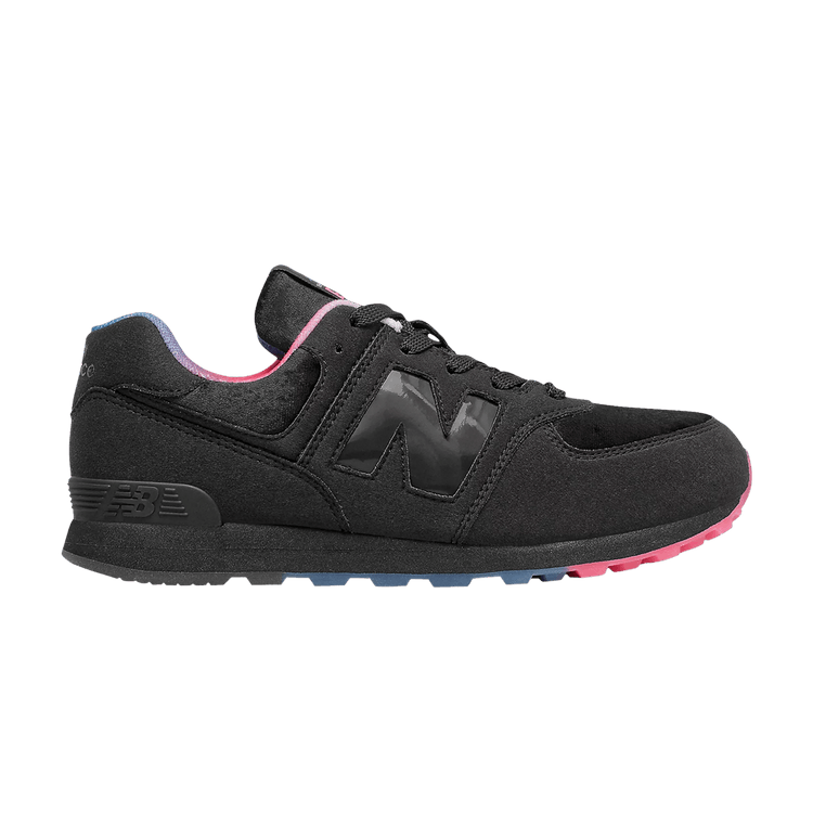 New Balance 574 Big Kid Wide 'Black' — Black/White