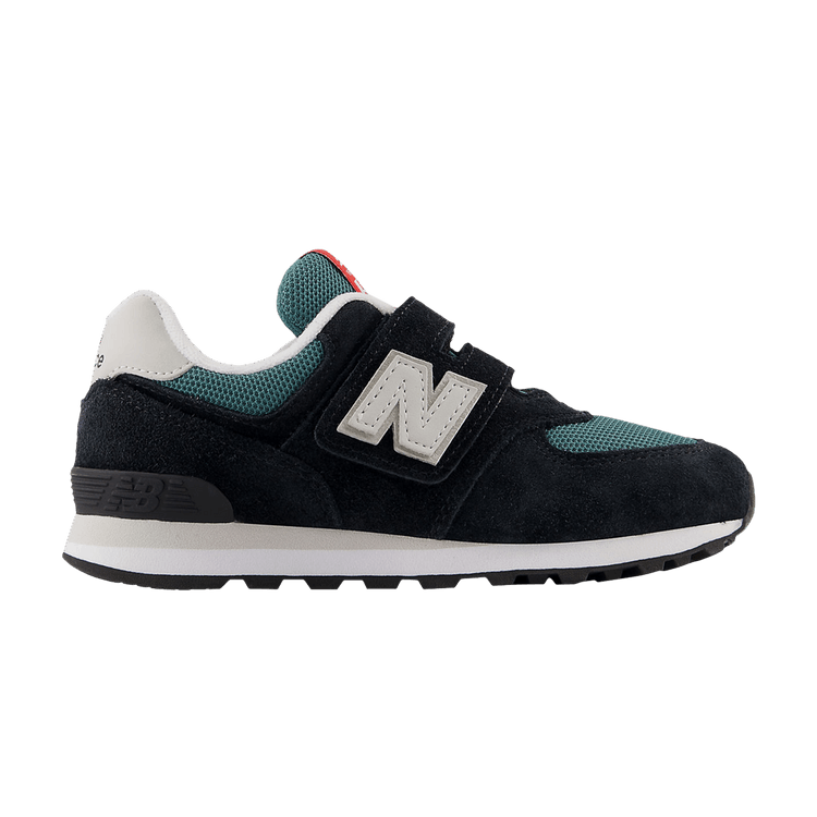 New Balance 574 Hook & Loop Little Kid Wide 'Black New Spruce' — Black/New Spruce